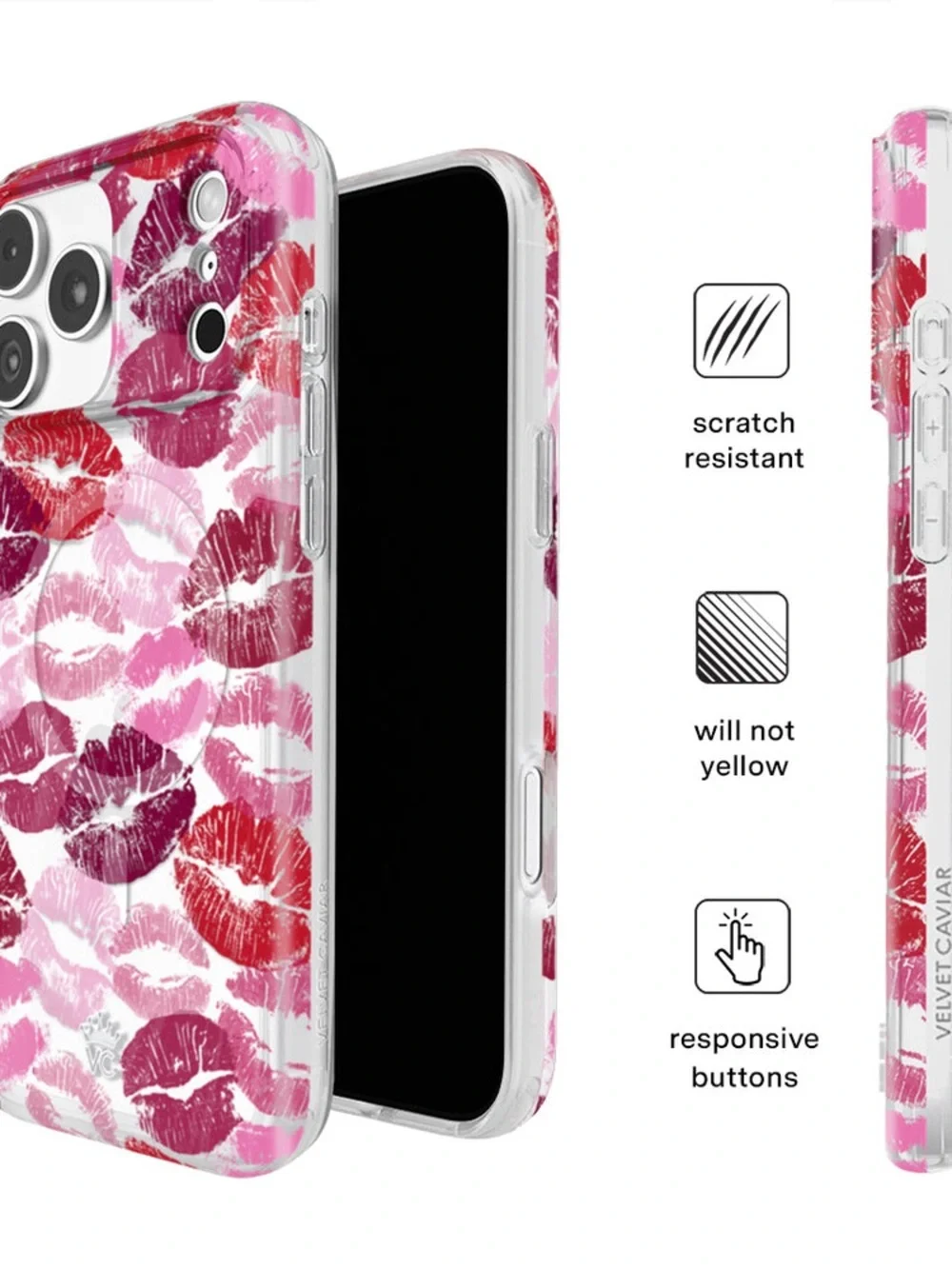 Velvet Caviar Pink lips phone case with matching MagSafe ring